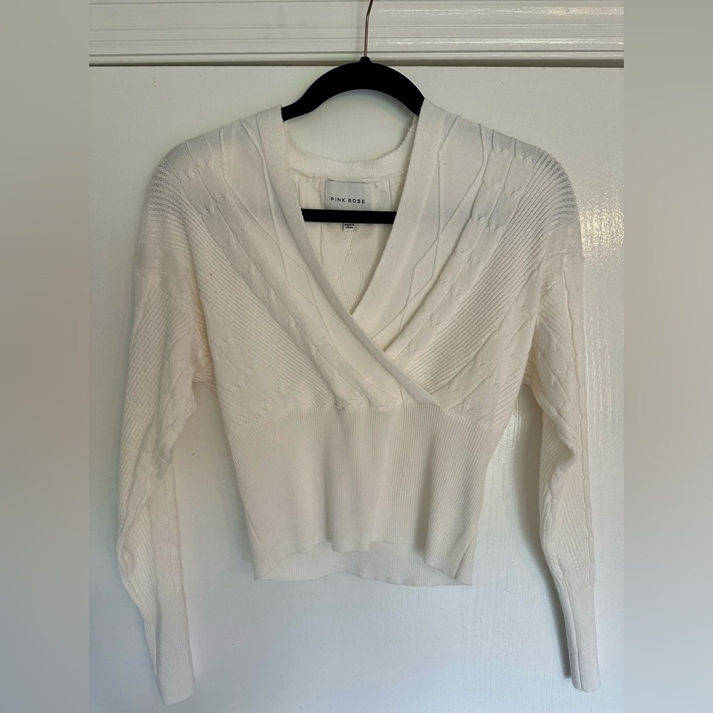 Cream pink rose sweater